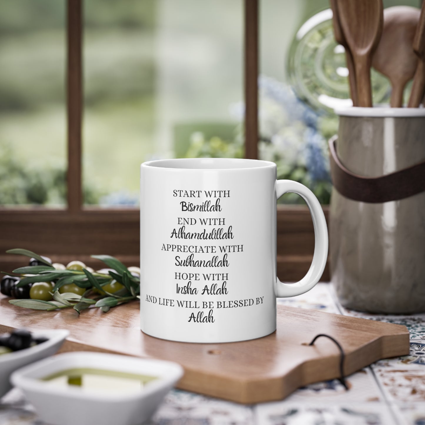 Tasse weiß "Text Bismillah, Alhamdulillah, Subhanallah..."